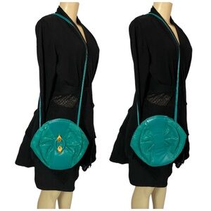 Y2K Italy Braccialini Genuine Leather Retro Shoulder Crossbody Bag Teal